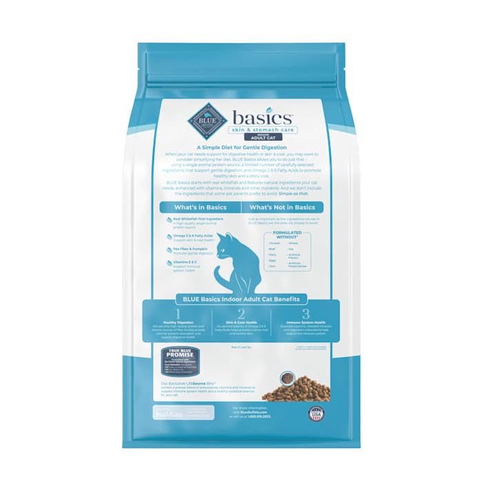 BLUE BUFFALO Basics Indoor — Alimento para Gato Adulto Sin Granos para Piel y Estómago Sensible
