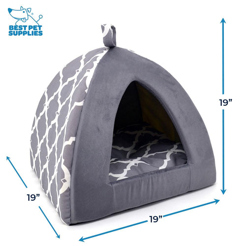 Casa Tienda Suave para Perros y Gatos Best Pet Supplies — Refugio Interior con Forro de Poly-Foam, Diseño Cuadriculado Gris, 48 x 48 x 48 cm