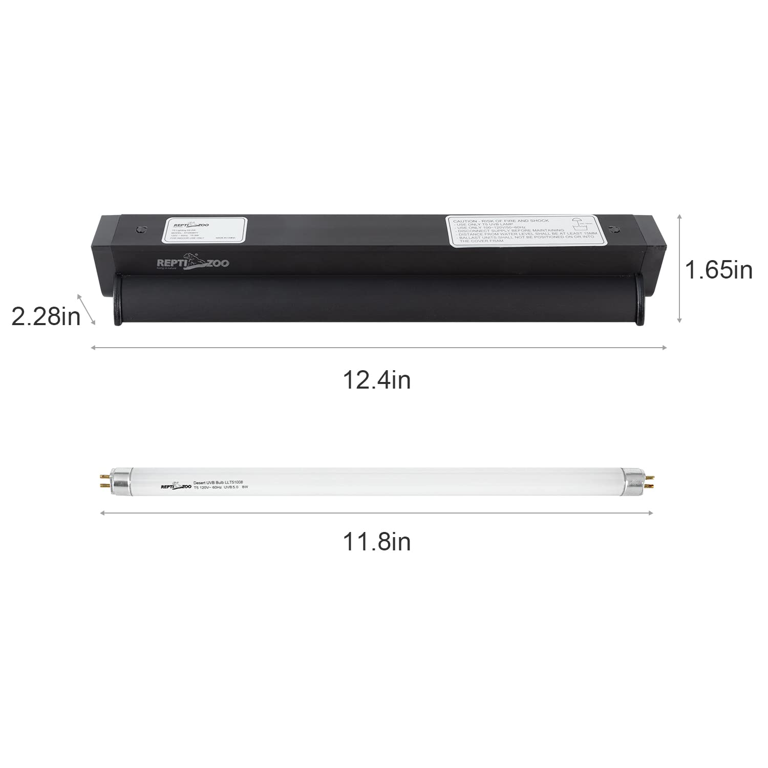 REPTI ZOO — Kit de Iluminación UVB T5 HO para Reptiles con Reflector Curvo y Lámpara 5.0 UVB