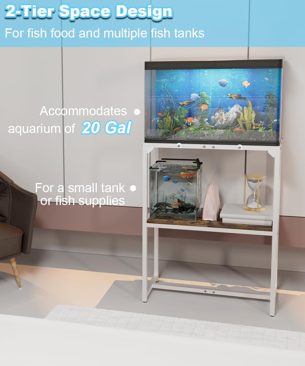 Mondazie — Mueble Soporte para Acuario de 2 Niveles con Estante para Accesorios, Resistente y Robusto para Peceras