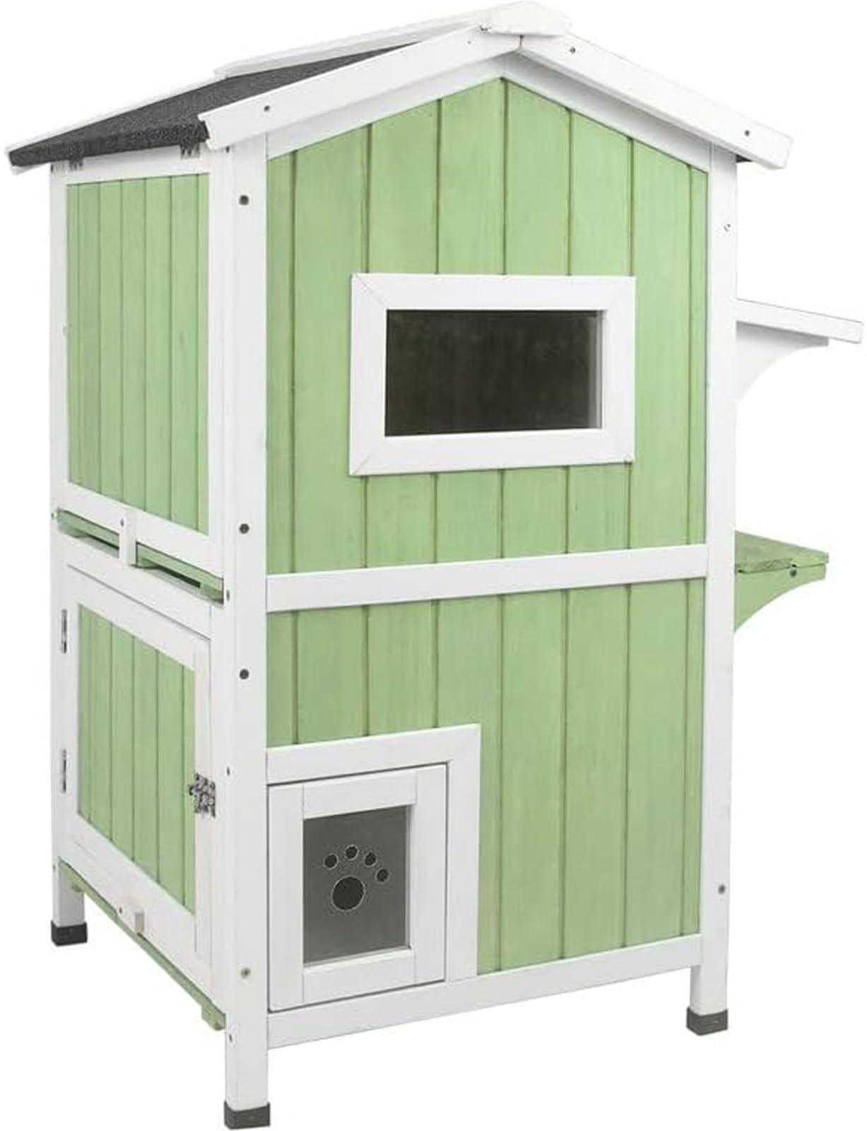 PetsCosset — Casa para Gatos de Madera de Dos Pisos con Techo Impermeable Abatible y Puertas de Escape para Uso Exterior e Interior
