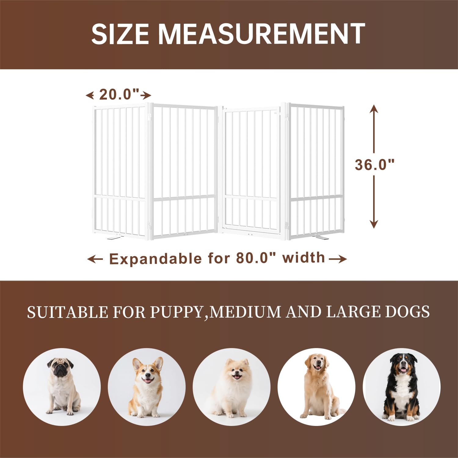 Corralito y Reja Divisoria de Metal para Perros — Puerta Abatible, Plegable y Autoportante para Interiores