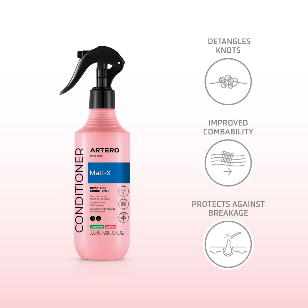 Artero Matt-X — Spray Desmatador y Acondicionador Profesional para Perros y Gatos, Desenredante de Acción Rápida, Pelaje Suave y Brillante, 300 ml