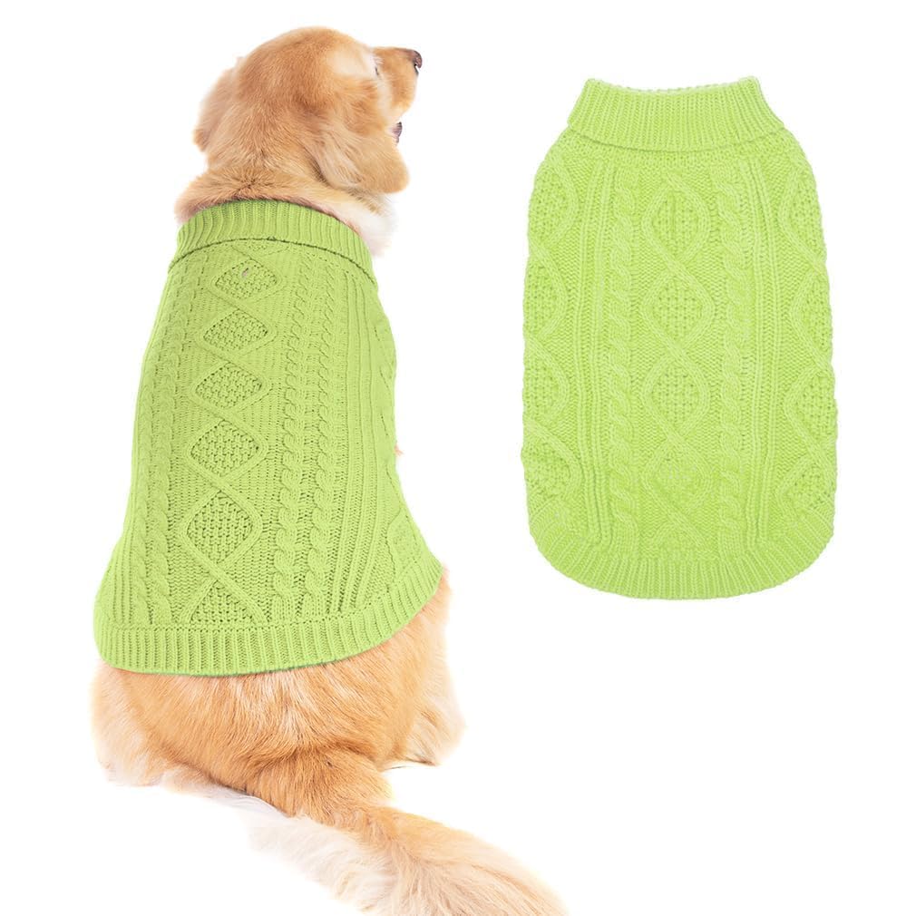 Suéter Tejido Térmico con Cuello Alto para Perros — Jersey Clásico de Punto Cable Cálido para Cachorros y Gatos Pequeños, Medianos y Grandes