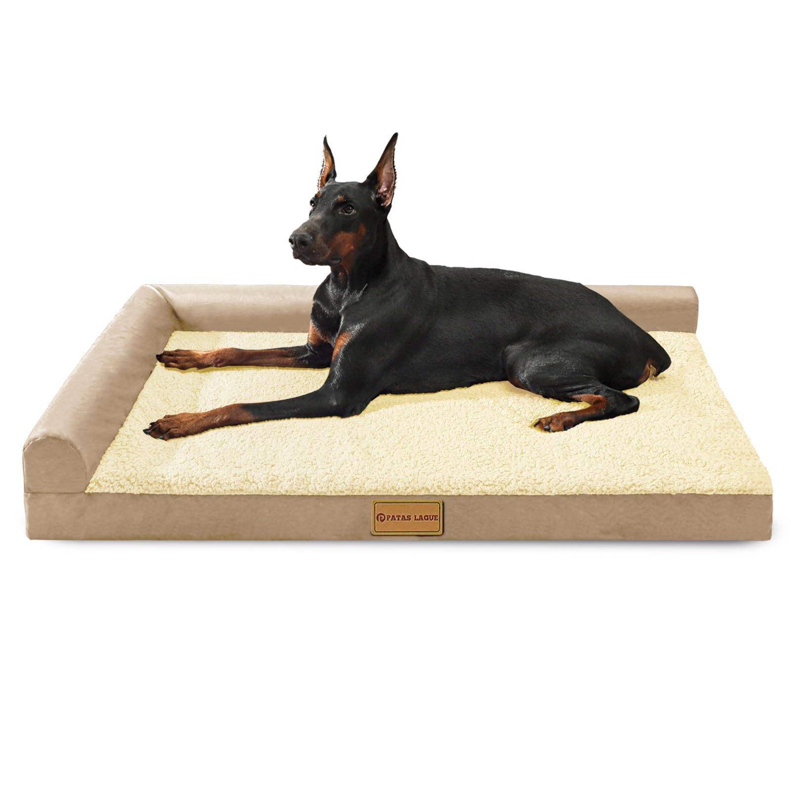 Patas Lague — Cama Ortopédica con Bolster en L y Cubierta Lavable Impermeable para Perro