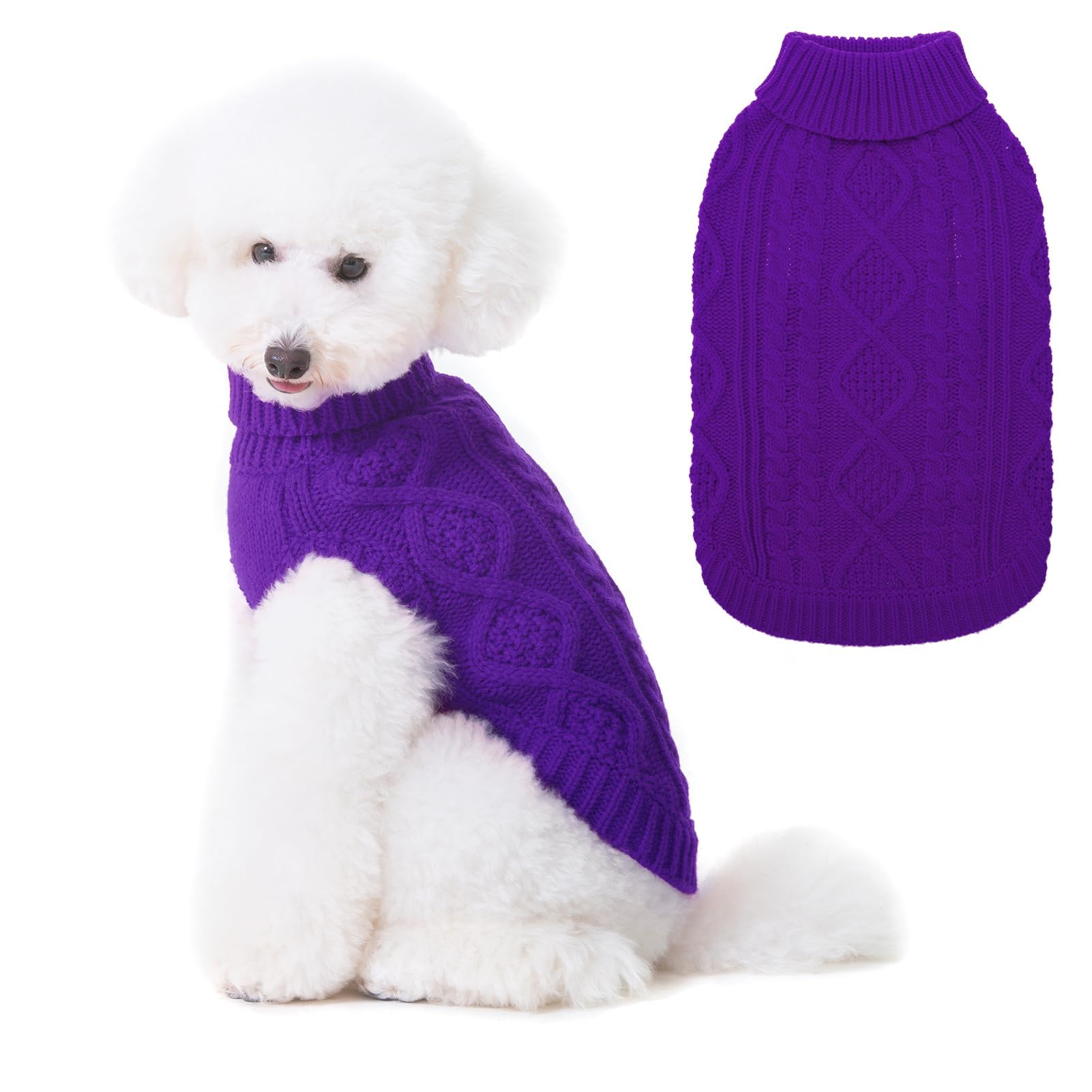 Suéter Tejido Térmico con Cuello Alto para Perros — Jersey Clásico de Punto Cable Cálido para Cachorros y Gatos Pequeños, Medianos y Grandes