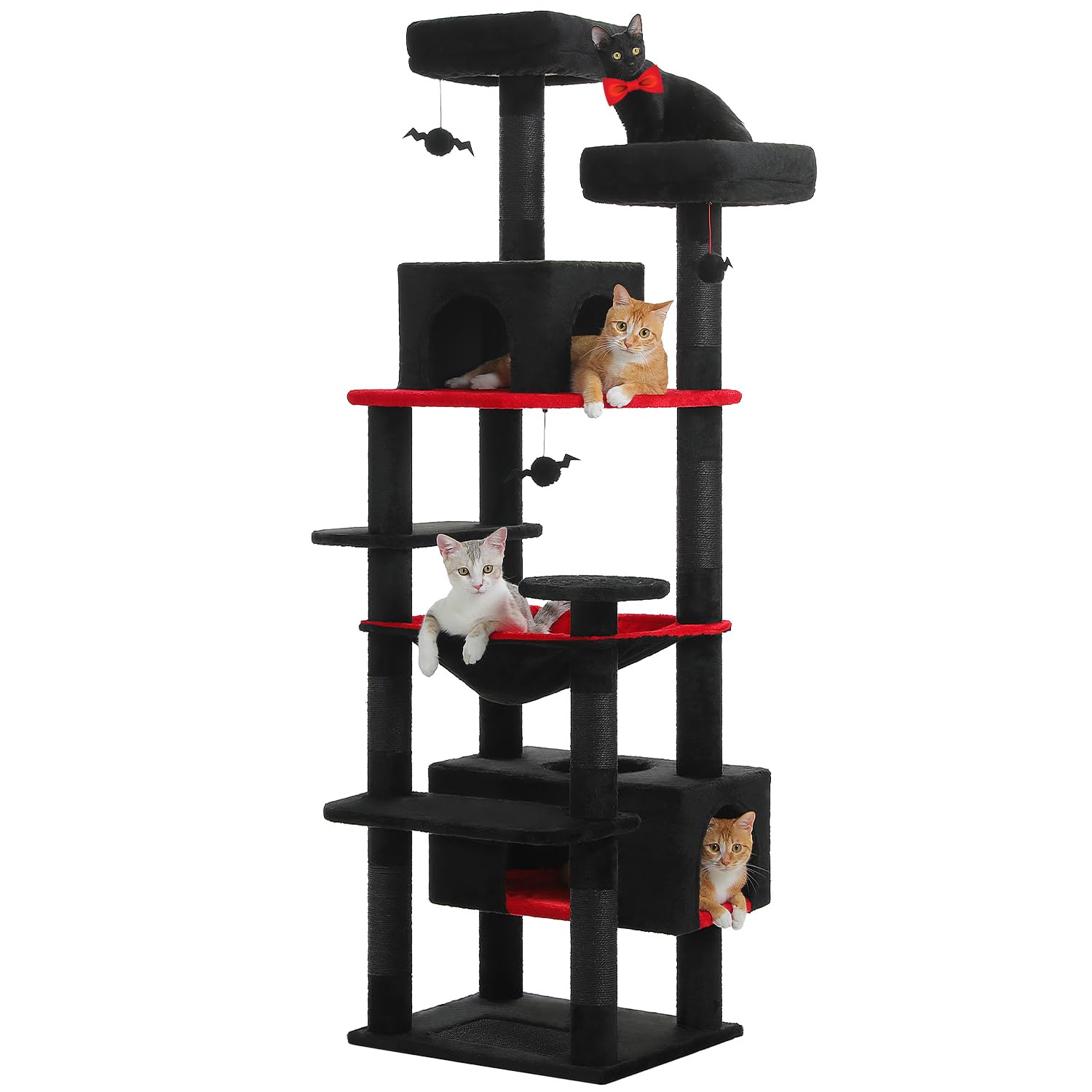 PAWZ Road 72-81 Inches Large Cat Tree, Tall Cat Tower with Large Mental Hammock for Indoor Cats Adults,7 Sisal-Covered Scratching Posts, 2 Padded Perches, Condos, and Basket