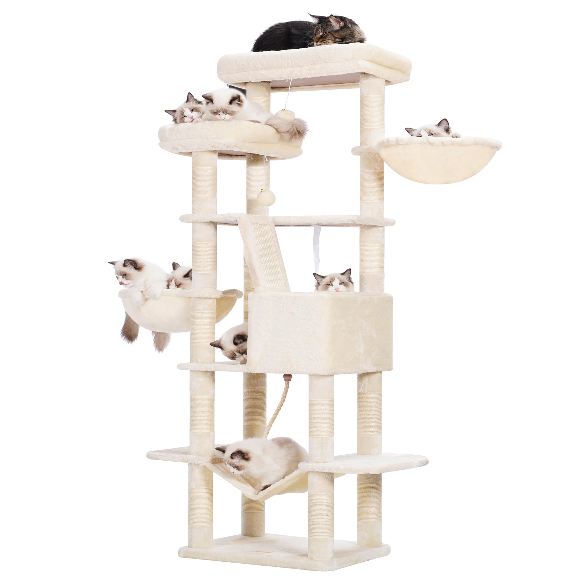 Heybly Torre para Gatos Grandes — Árbol Multinivel con Perchas Anchas, Cueva y Tablero Rascador para Gatos de hasta 9 kg