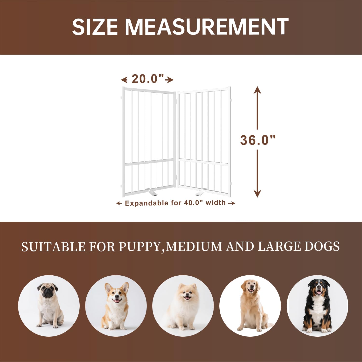 Corralito y Reja Divisoria de Metal para Perros — Puerta Abatible, Plegable y Autoportante para Interiores