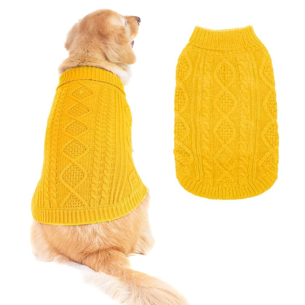 Suéter Tejido Térmico con Cuello Alto para Perros — Jersey Clásico de Punto Cable Cálido para Cachorros y Gatos Pequeños, Medianos y Grandes