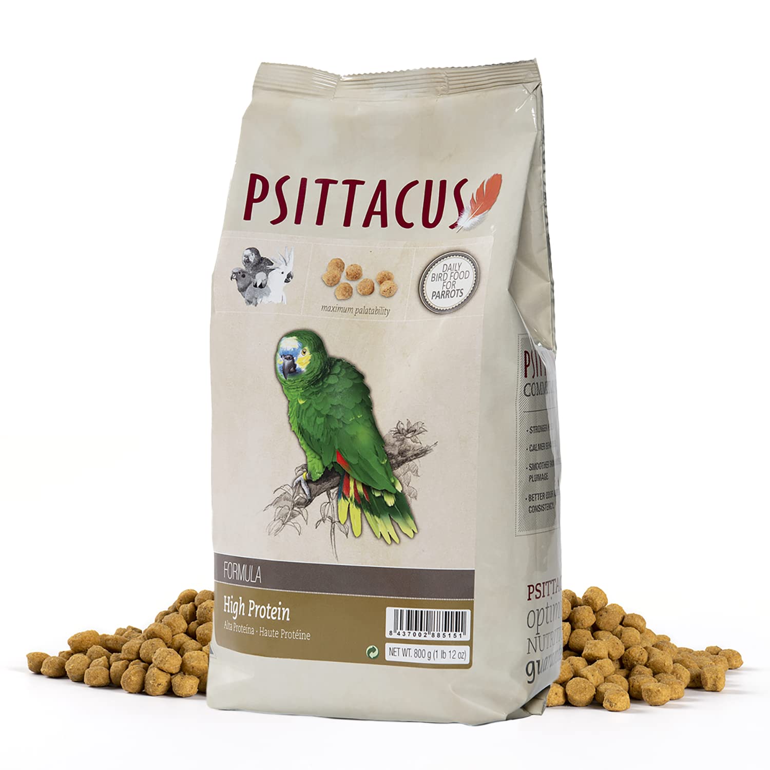Psittacus High Protein — Dieta Completa en Pellets para Amazonas, Cacatúas y Cotorras de Collar