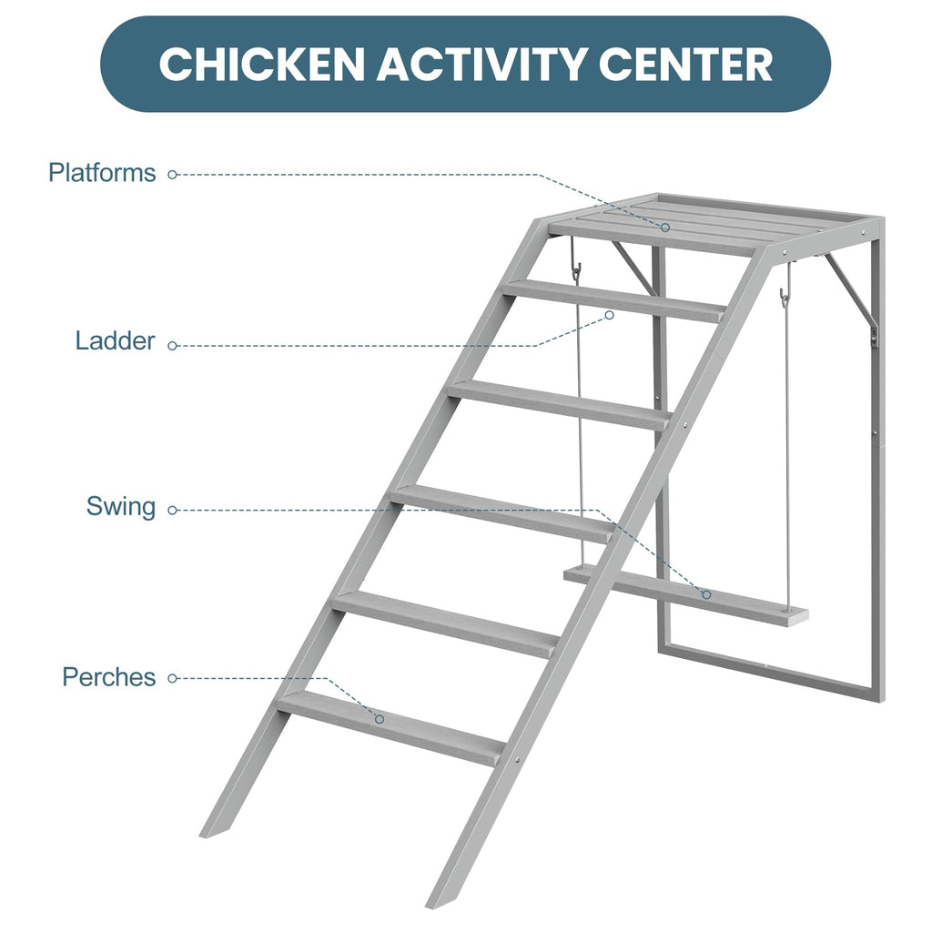 Estructura de Juego para Gallinas y Mascotas — Columpio, Escalera y Percha de Madera con Barras de Descanso para Gallinas, Conejos y Aves de Traspatio