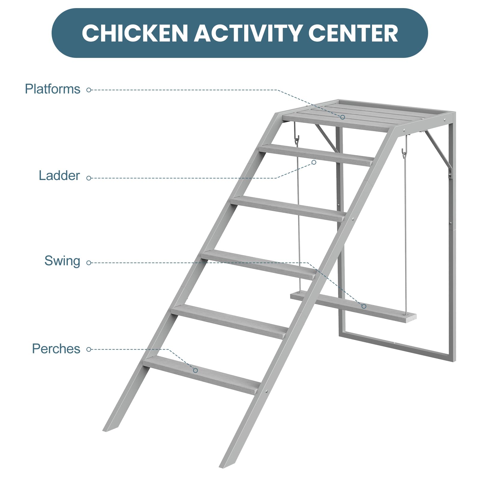 Estructura de Juego para Gallinas y Mascotas — Columpio, Escalera y Percha de Madera con Barras de Descanso para Gallinas, Conejos y Aves de Traspatio