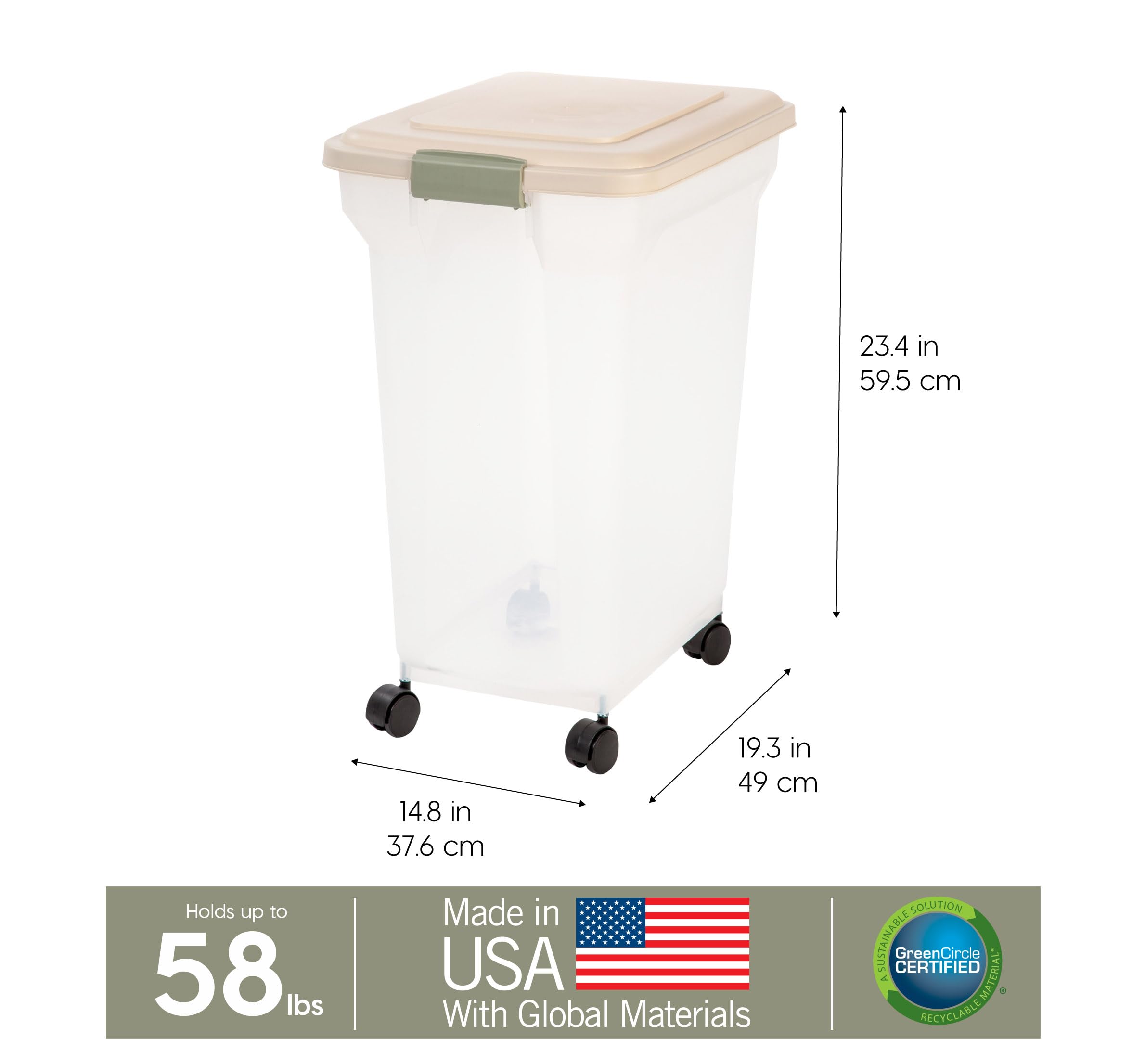 IRIS USA WeatherPro — Contenedor Hermético para Almacenamiento de Alimento con Ruedas para Perros, Gatos y Aves