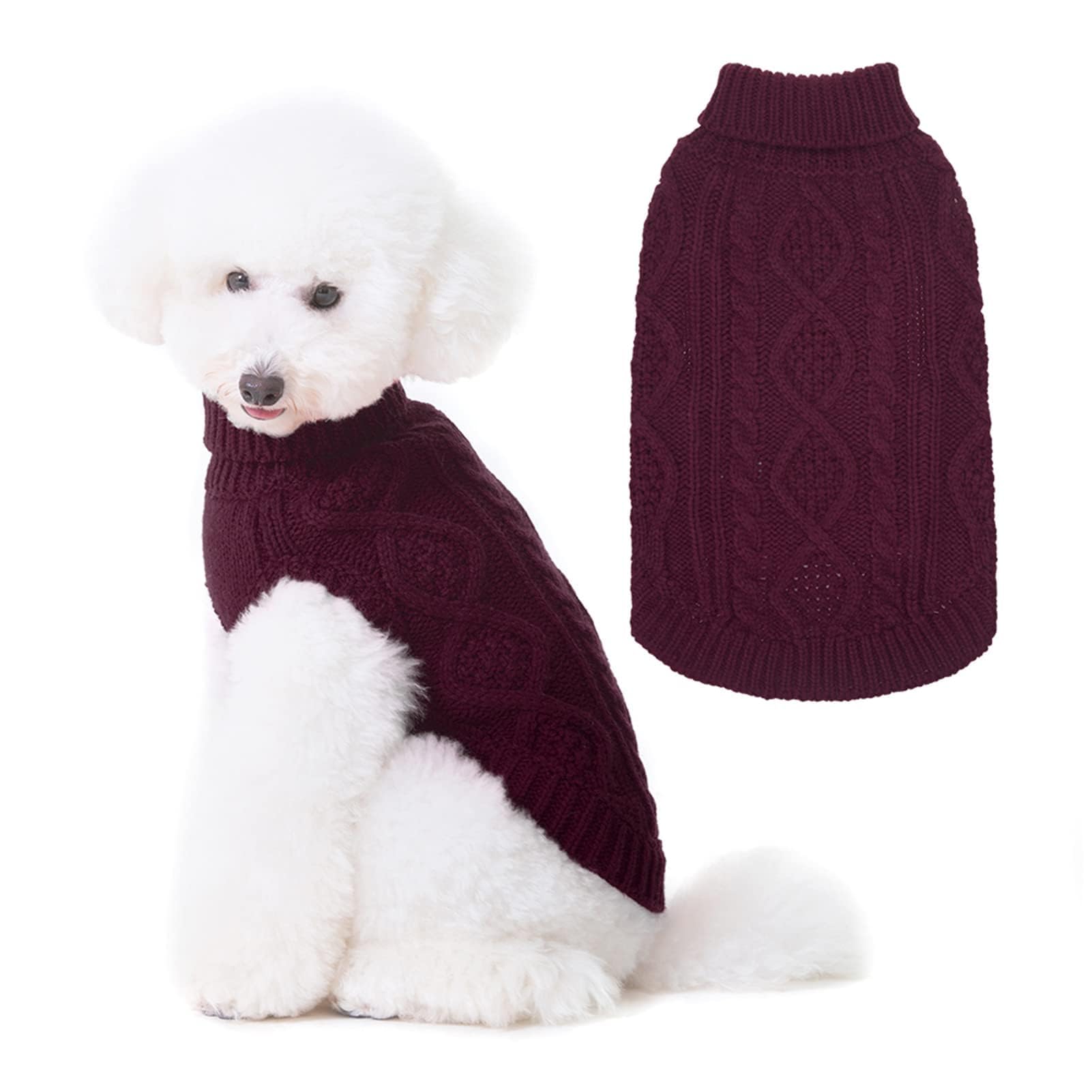 Suéter Tejido Térmico con Cuello Alto para Perros — Jersey Clásico de Punto Cable Cálido para Cachorros y Gatos Pequeños, Medianos y Grandes