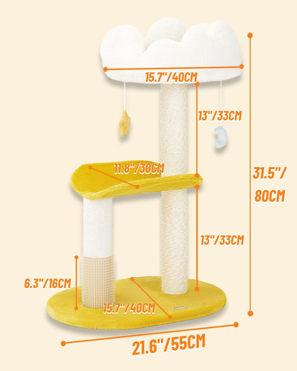 Happi N Pets Cloud — Torre Rascador con Cama, Percha y Juguetes para Gato