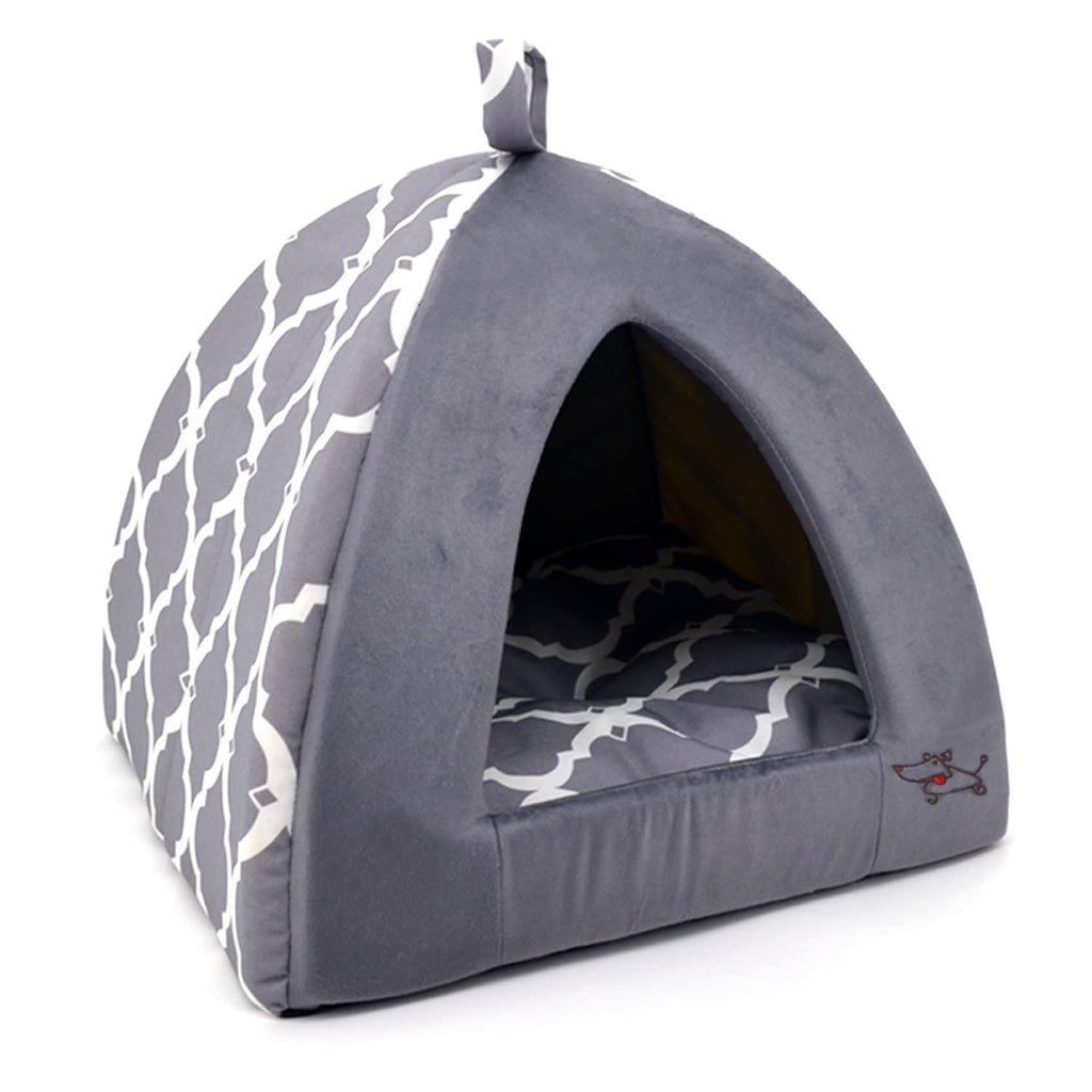 Casa Tienda Suave para Perros y Gatos Best Pet Supplies — Refugio Interior con Forro de Poly-Foam, Diseño Cuadriculado Gris, 48 x 48 x 48 cm