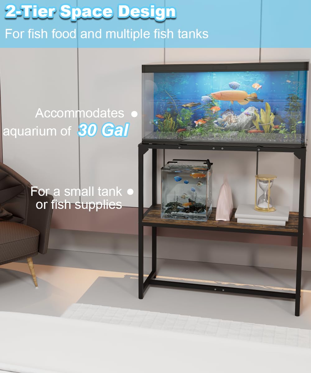 Mondazie — Mueble Soporte para Acuario de 2 Niveles con Estante para Accesorios, Resistente y Robusto para Peceras