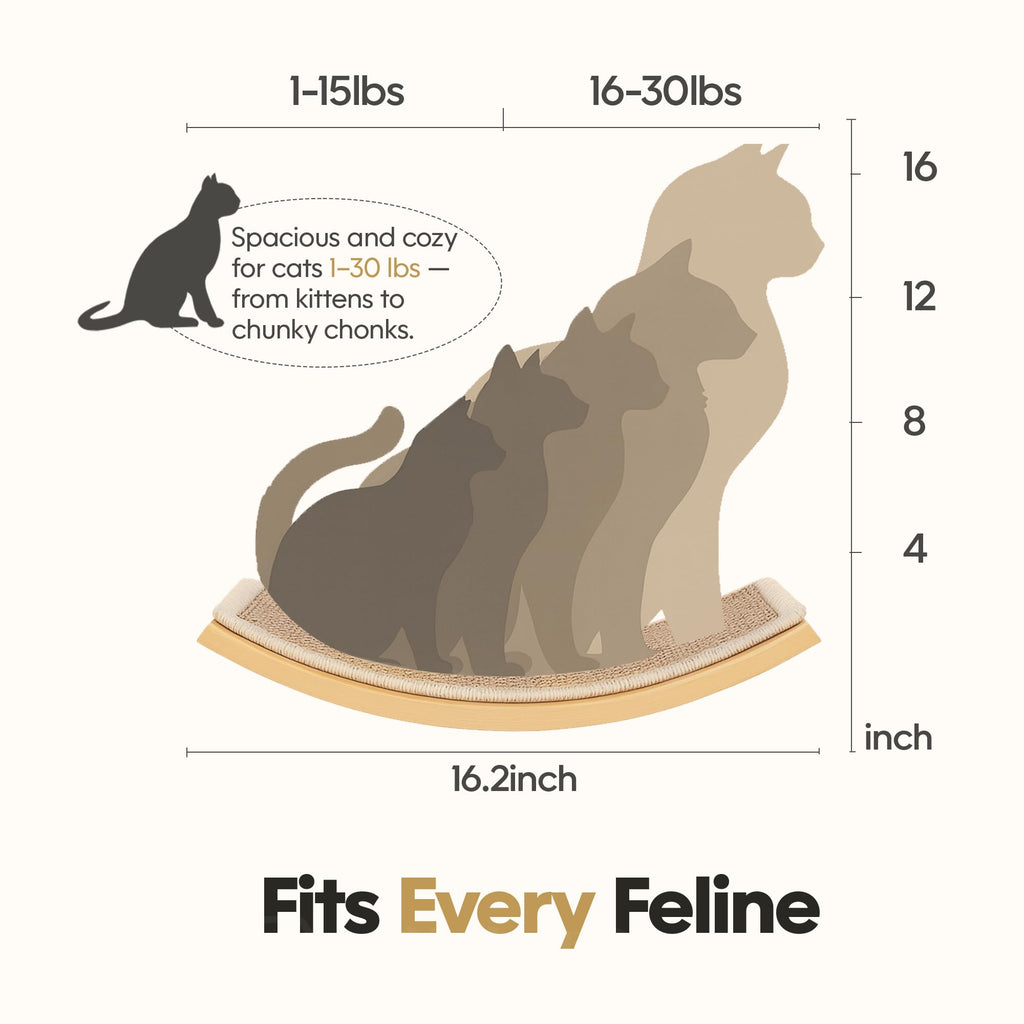 PELUO Curved — Cama Flotante para Gato con 2 Escalones de Pared y Percha de Ventana