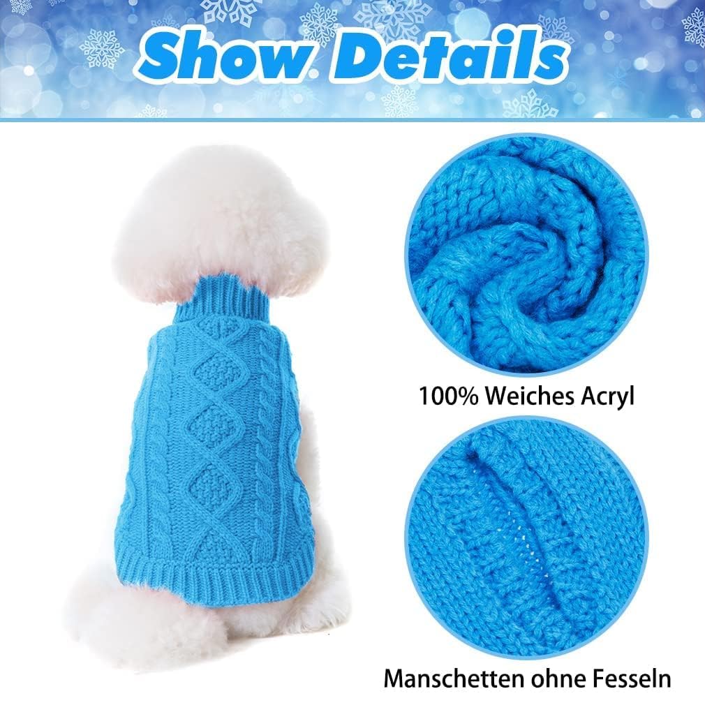 Suéter Tejido Térmico con Cuello Alto para Perros — Jersey Clásico de Punto Cable Cálido para Cachorros y Gatos Pequeños, Medianos y Grandes