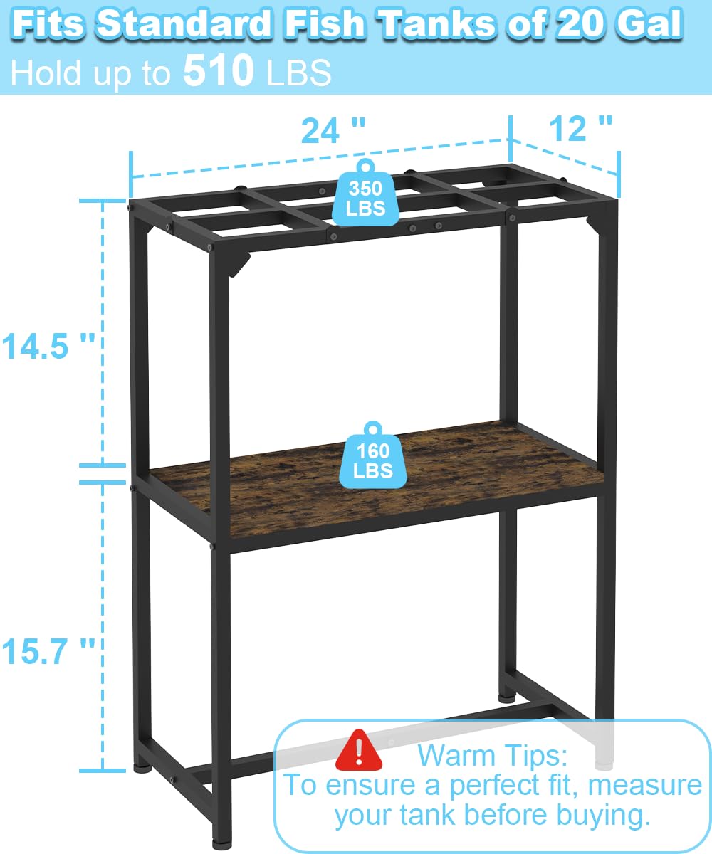 Mondazie — Mueble Soporte para Acuario de 2 Niveles con Estante para Accesorios, Resistente y Robusto para Peceras