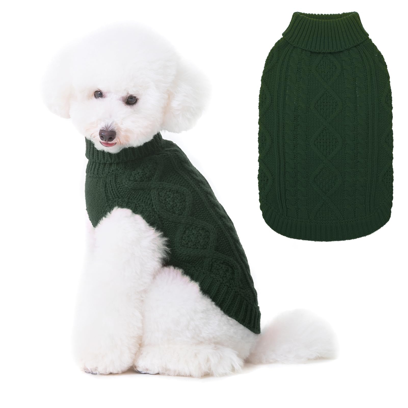 Suéter Tejido Térmico con Cuello Alto para Perros — Jersey Clásico de Punto Cable Cálido para Cachorros y Gatos Pequeños, Medianos y Grandes