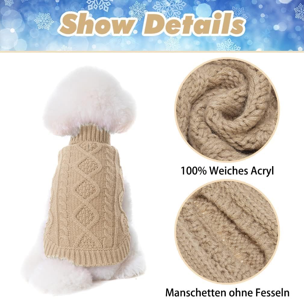 Suéter Tejido Térmico con Cuello Alto para Perros — Jersey Clásico de Punto Cable Cálido para Cachorros y Gatos Pequeños, Medianos y Grandes