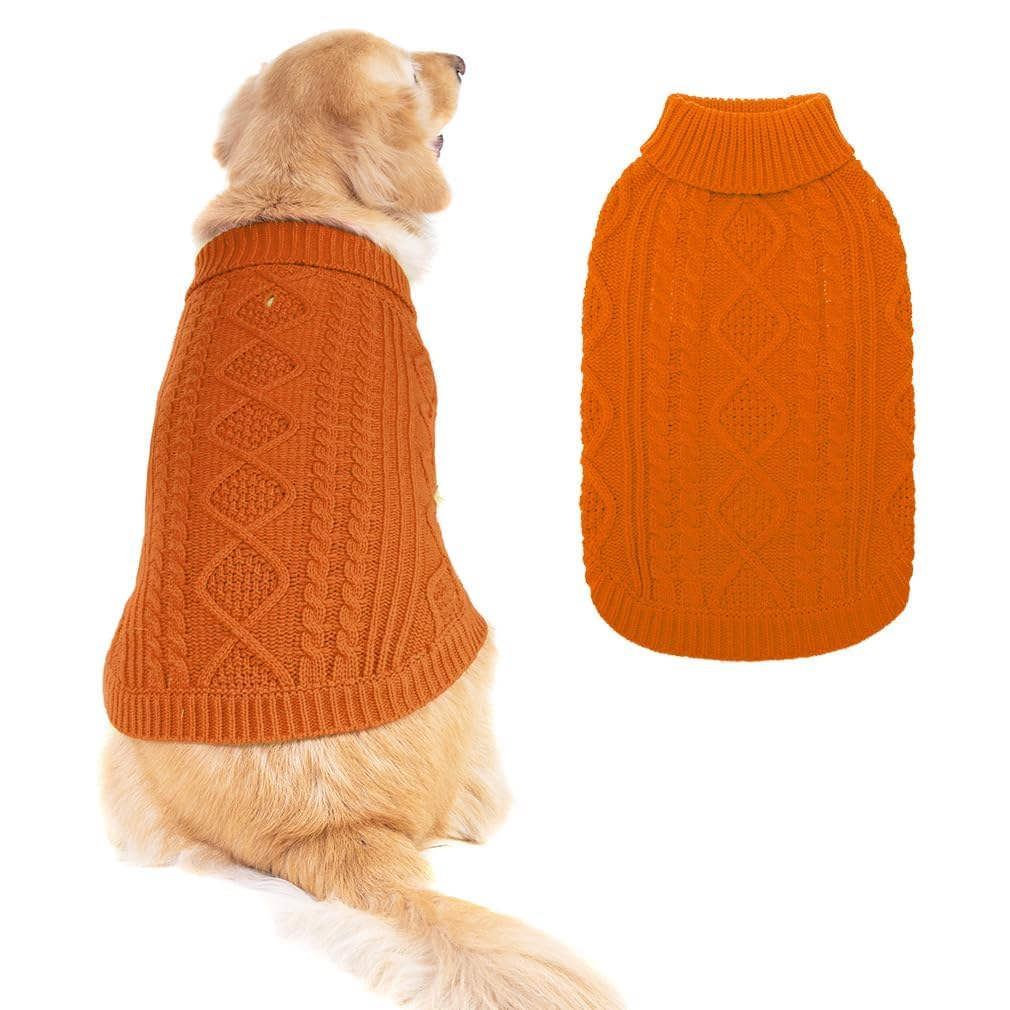 Suéter Tejido Térmico con Cuello Alto para Perros — Jersey Clásico de Punto Cable Cálido para Cachorros y Gatos Pequeños, Medianos y Grandes