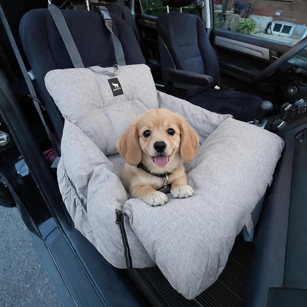 Jacko & Co — Asiento de Auto Premium para Perros Pequeños y Cachorros con Correa de Seguridad, Bolsillos de Almacenamiento y Funda Lavable a Máquina