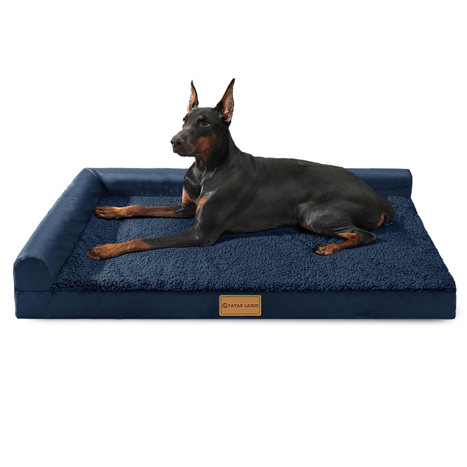 Patas Lague — Cama Ortopédica con Bolster en L y Cubierta Lavable Impermeable para Perro