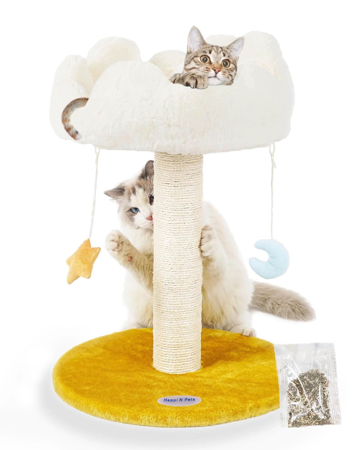 Happi N Pets Cloud — Torre Rascador con Cama, Percha y Juguetes para Gato