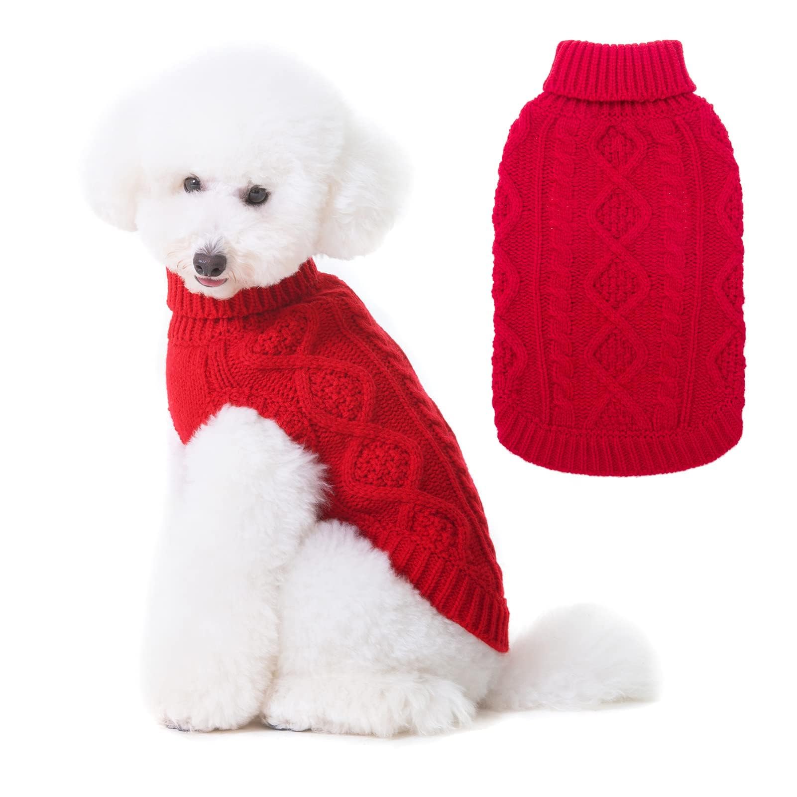 Suéter Tejido Térmico con Cuello Alto para Perros — Jersey Clásico de Punto Cable Cálido para Cachorros y Gatos Pequeños, Medianos y Grandes