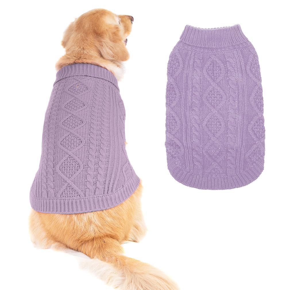 Suéter Tejido Térmico con Cuello Alto para Perros — Jersey Clásico de Punto Cable Cálido para Cachorros y Gatos Pequeños, Medianos y Grandes