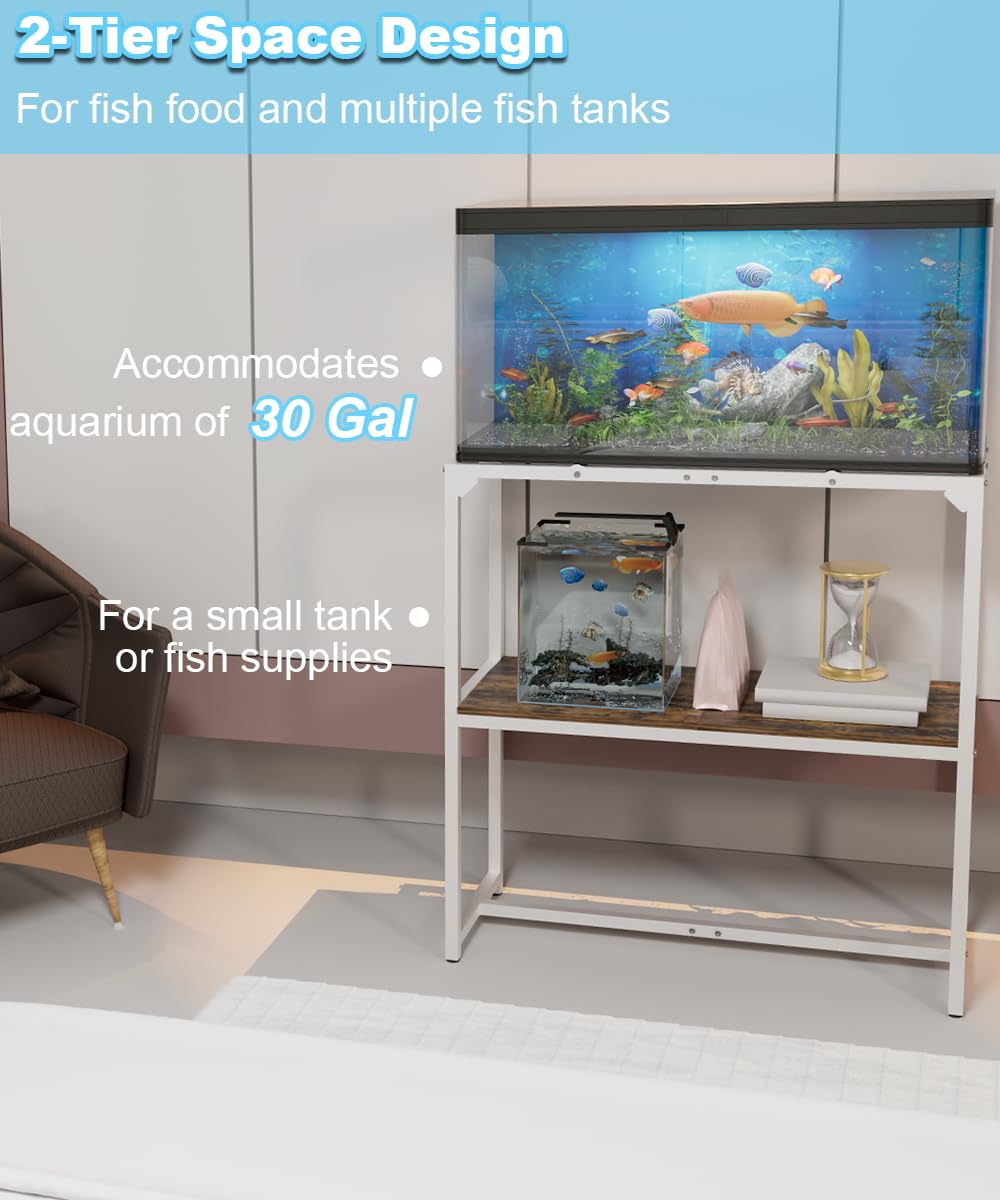Mondazie — Mueble Soporte para Acuario de 2 Niveles con Estante para Accesorios, Resistente y Robusto para Peceras