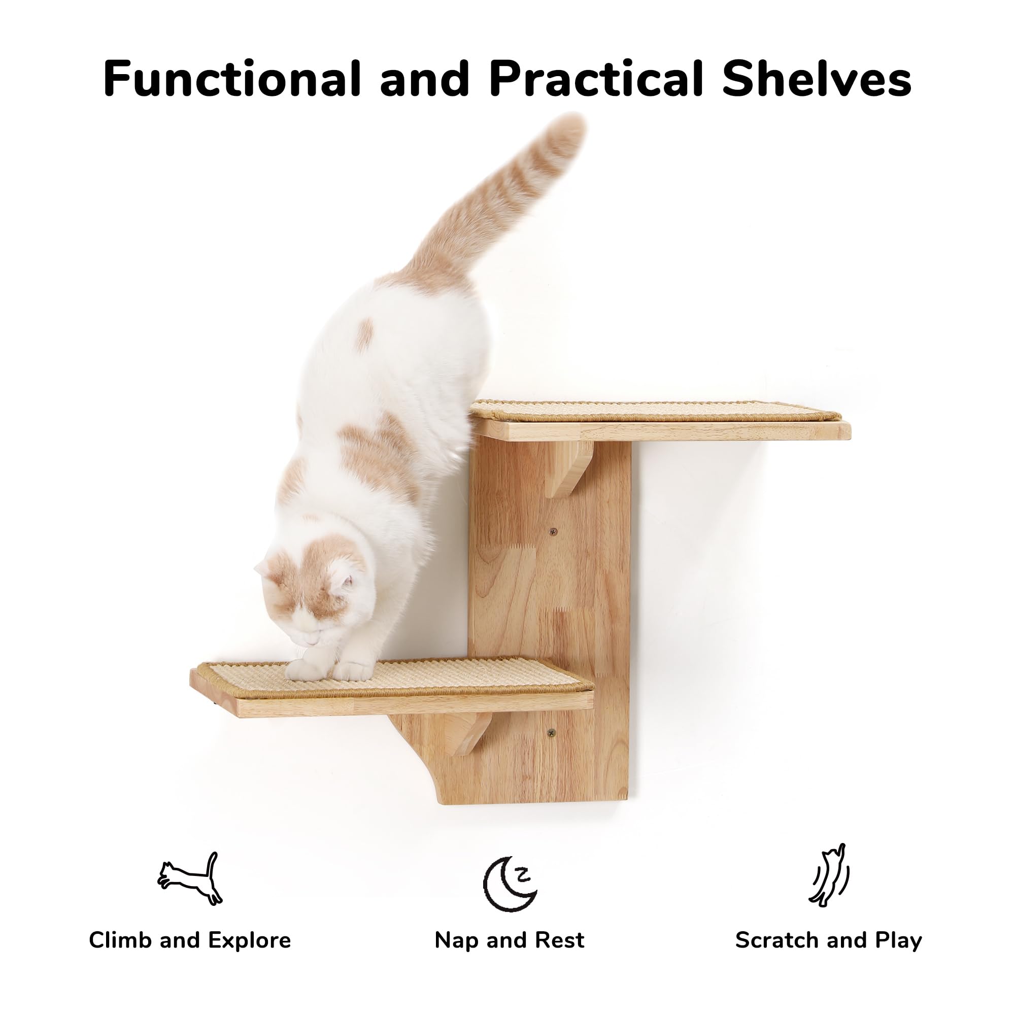 FUKUMARU — Repisas de Pared para Gatos, Plataformas Flotantes de Madera con Forma de Árbol para Trepar, Jugar y Descansar