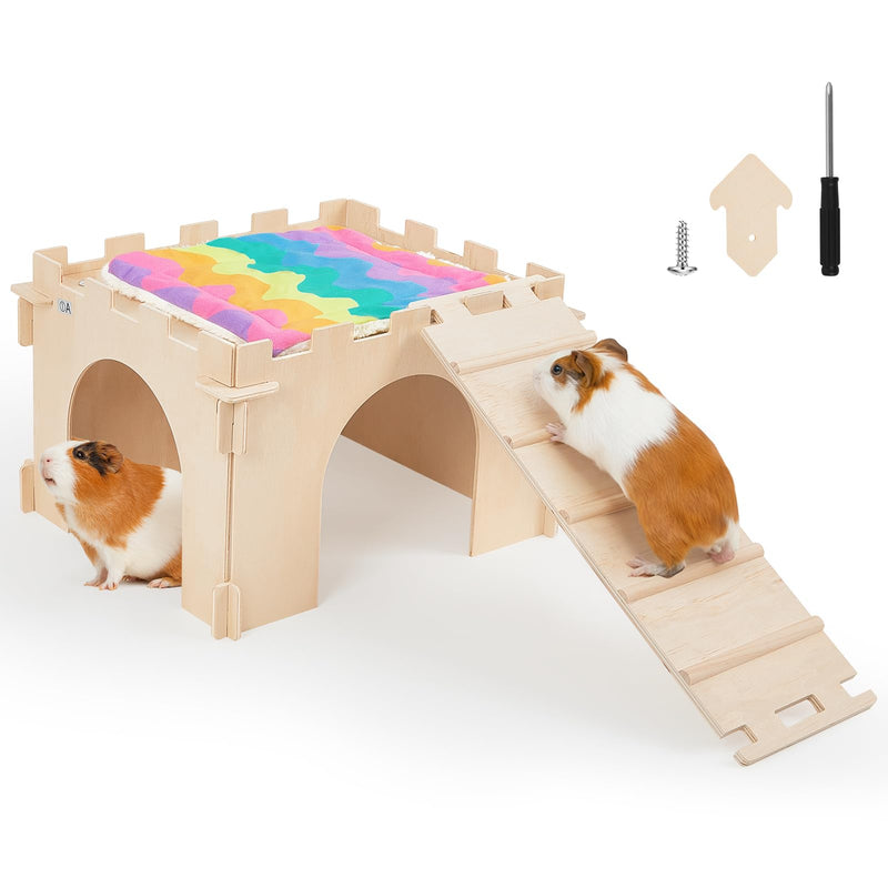 Unicorn Catcher — Casa Castillo de Madera Extra Grande con Escalera y Tapetes para Cobayos y Animales Pequeños