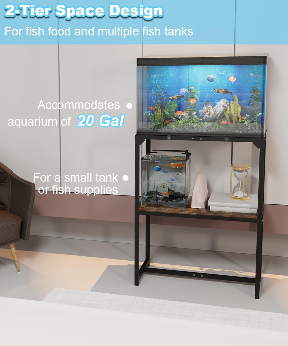 Mondazie — Mueble Soporte para Acuario de 2 Niveles con Estante para Accesorios, Resistente y Robusto para Peceras