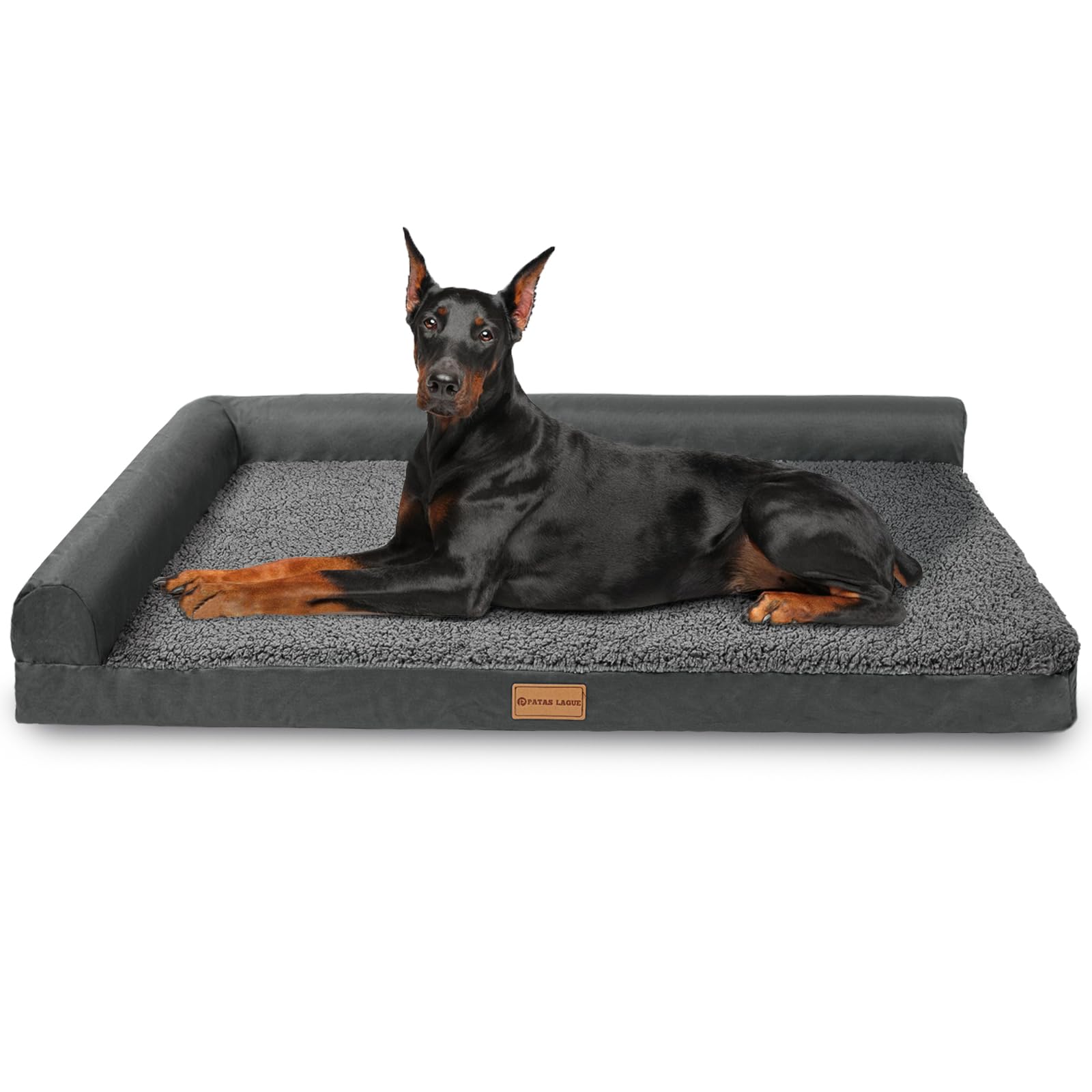Patas Lague — Cama Ortopédica con Bolster en L y Cubierta Lavable Impermeable para Perro