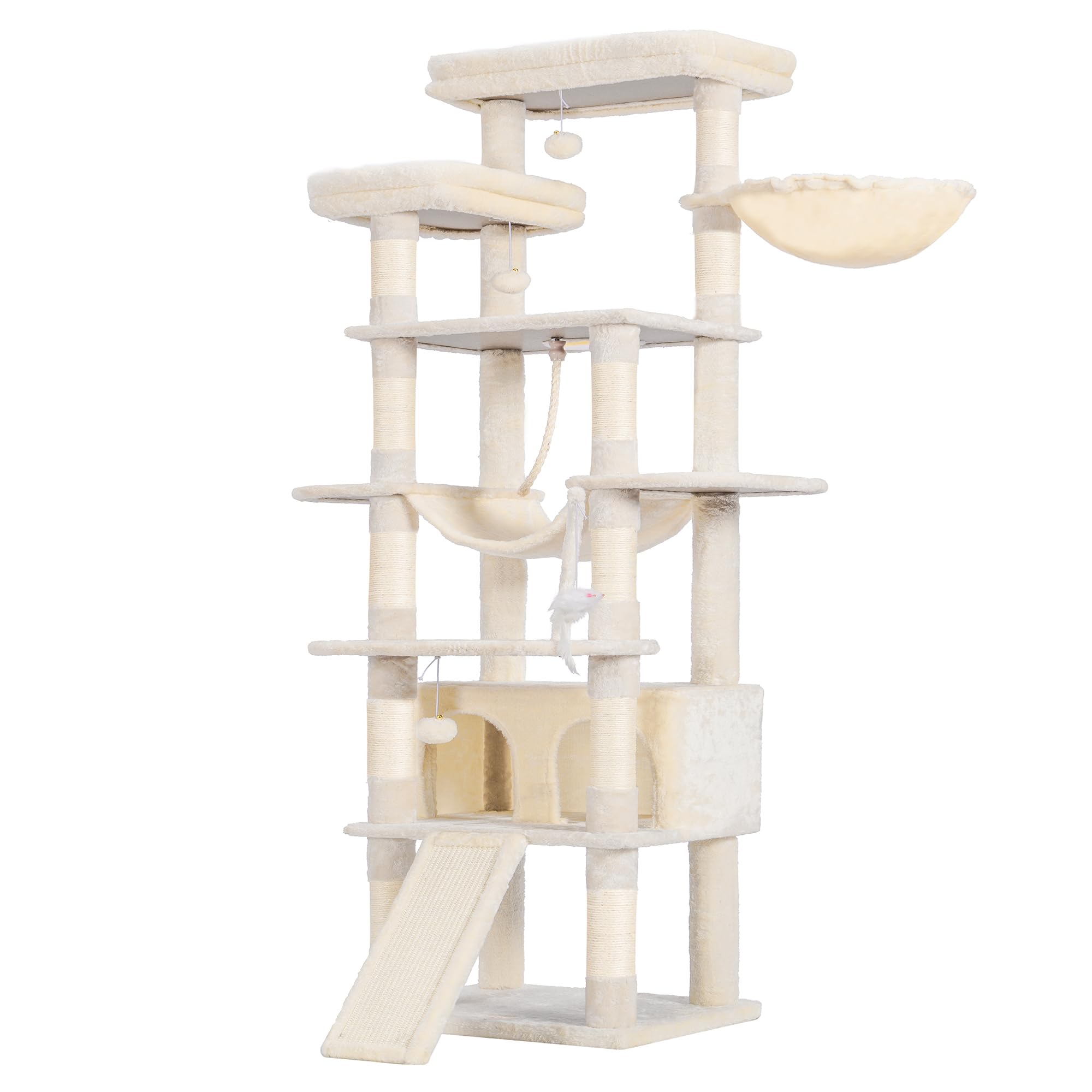 Heybly Torre para Gatos Grandes — Árbol Multinivel con Perchas Anchas, Cueva y Tablero Rascador para Gatos de hasta 9 kg