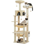 PAWZ Road 72-81 Inches Large Cat Tree, Tall Cat Tower with Large Mental Hammock for Indoor Cats Adults,7 Sisal-Covered Scratching Posts, 2 Padded Perches, Condos, and Basket