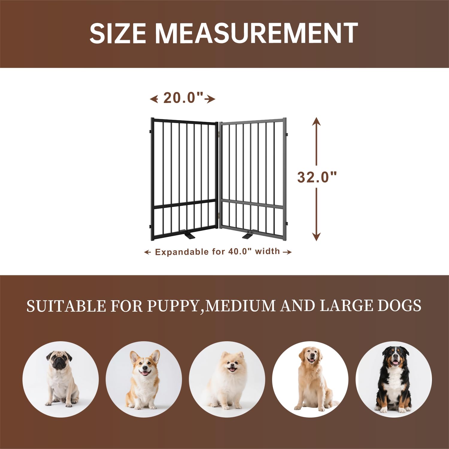 Corralito y Reja Divisoria de Metal para Perros — Puerta Abatible, Plegable y Autoportante para Interiores