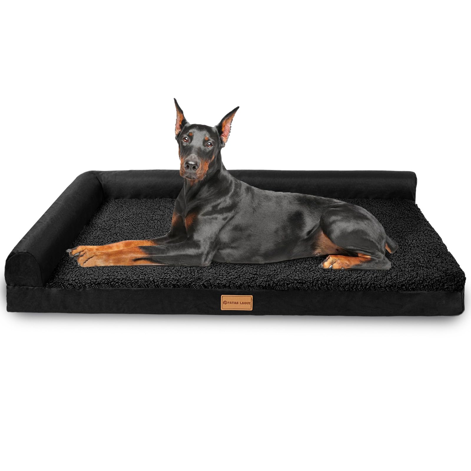 Patas Lague — Cama Ortopédica con Bolster en L y Cubierta Lavable Impermeable para Perro