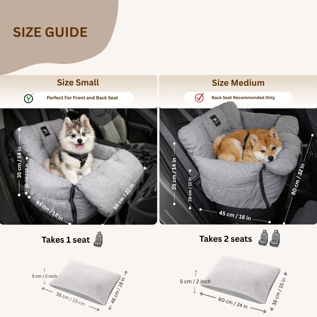 Jacko & Co — Asiento de Auto Premium para Perros Pequeños y Cachorros con Correa de Seguridad, Bolsillos de Almacenamiento y Funda Lavable a Máquina