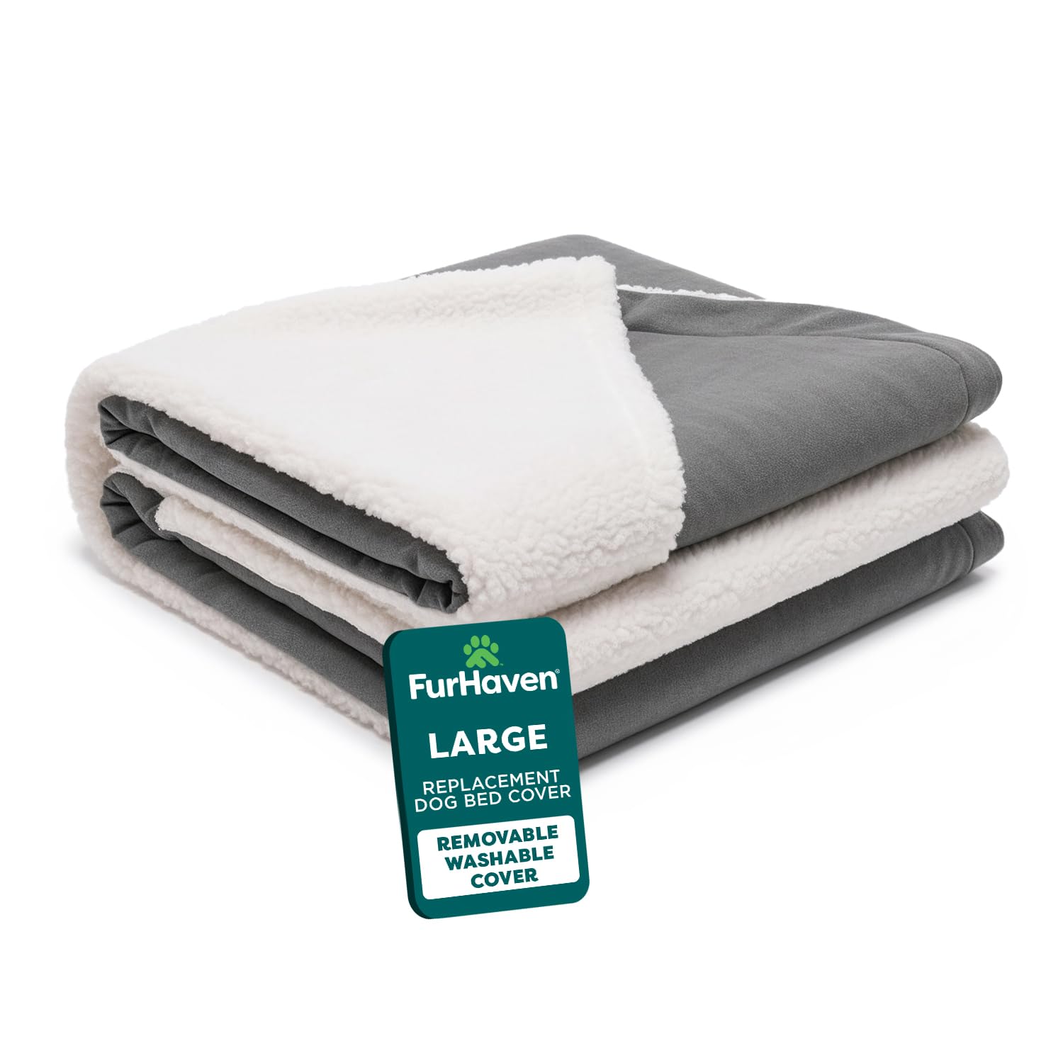 Furhaven Replacement Dog Bed Cover Sherpa & Suede Snuggery, Machine Washable - Blue, 26-inch