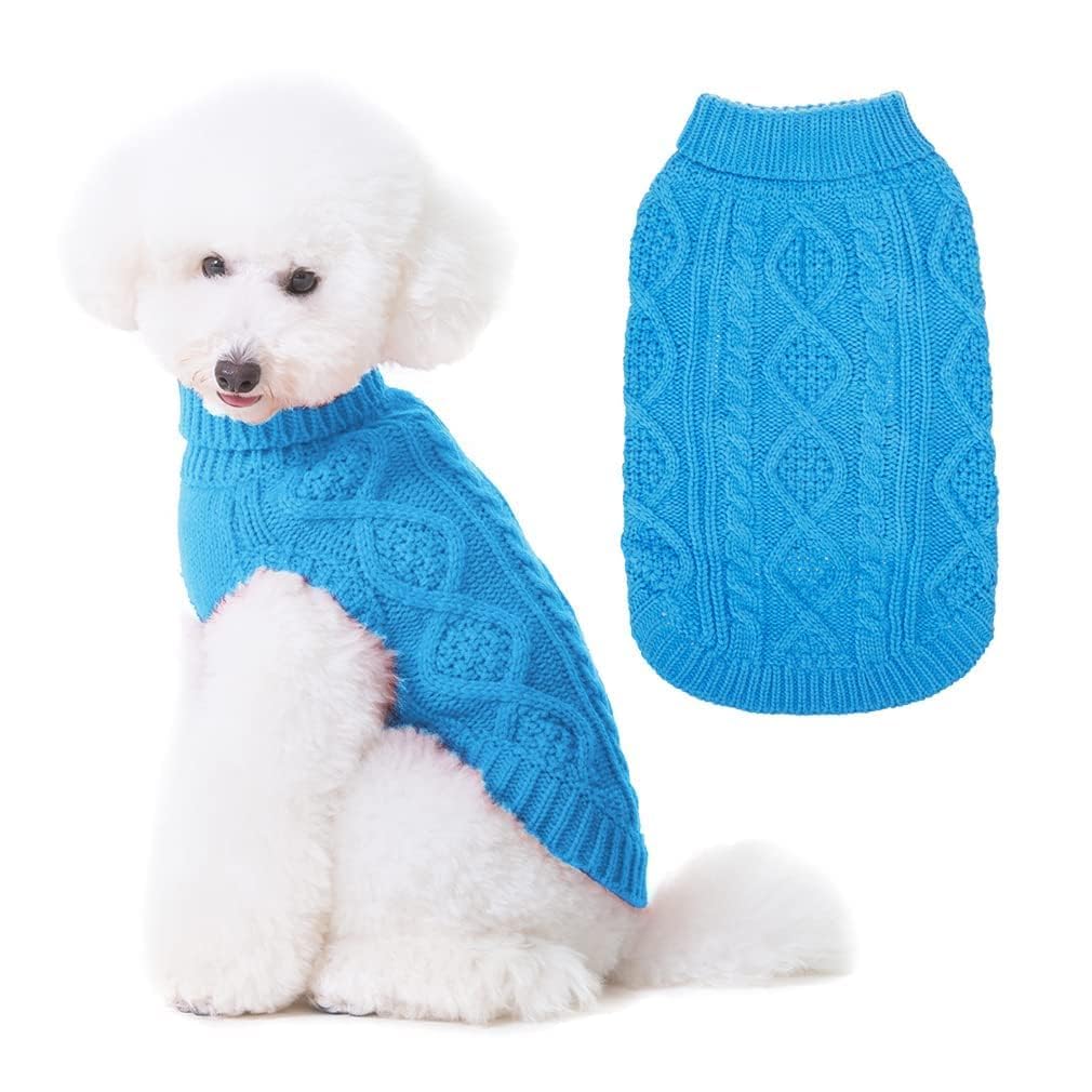 Suéter Tejido Térmico con Cuello Alto para Perros — Jersey Clásico de Punto Cable Cálido para Cachorros y Gatos Pequeños, Medianos y Grandes