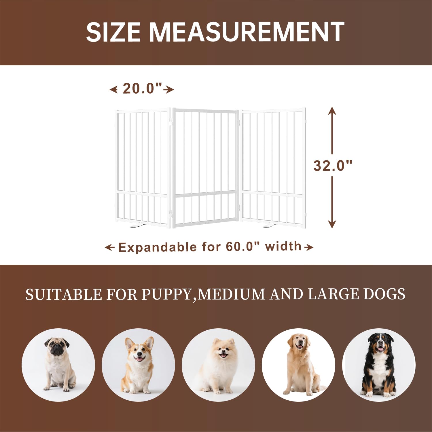 Corralito y Reja Divisoria de Metal para Perros — Puerta Abatible, Plegable y Autoportante para Interiores