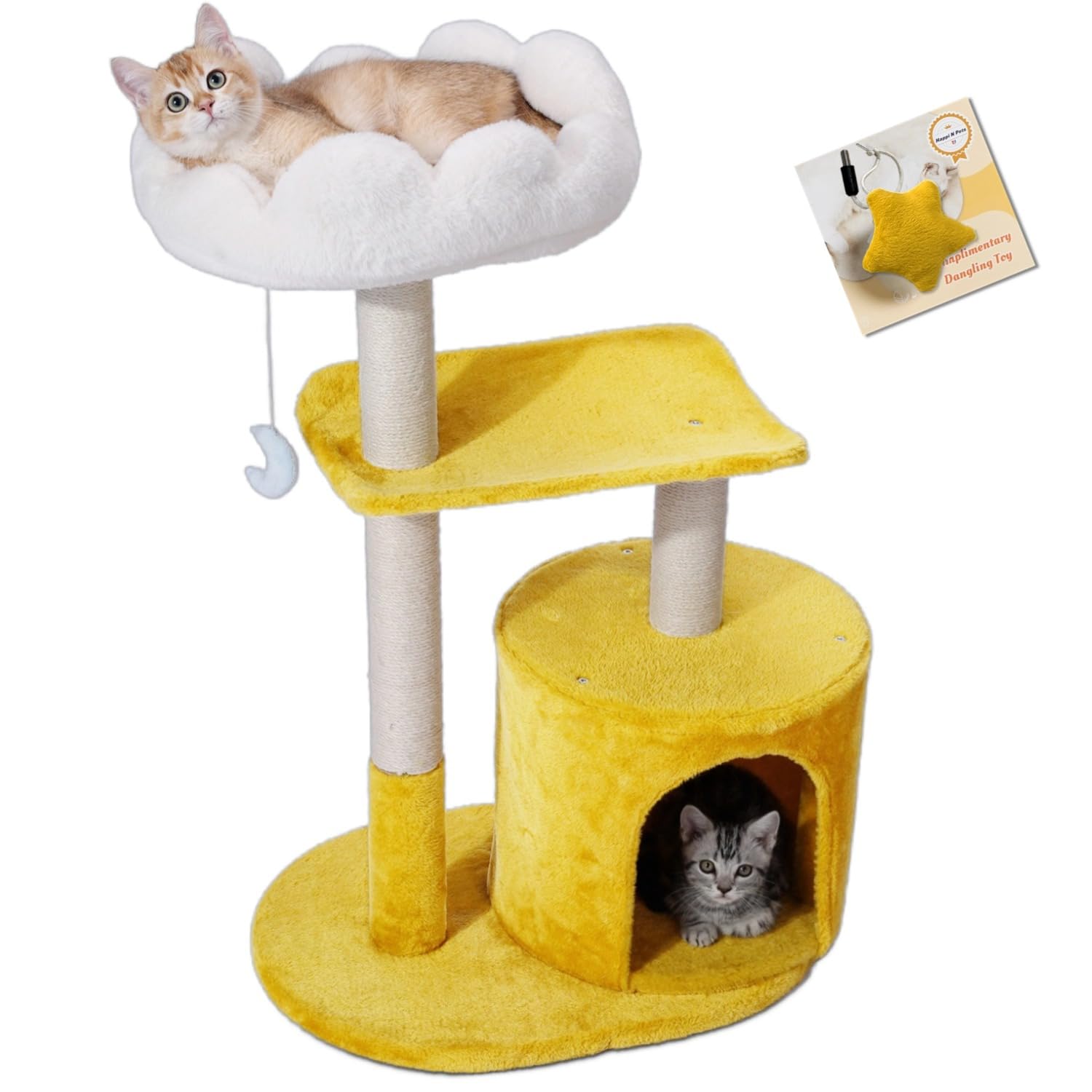 Happi N Pets Cloud — Torre Rascador con Cama, Percha y Juguetes para Gato