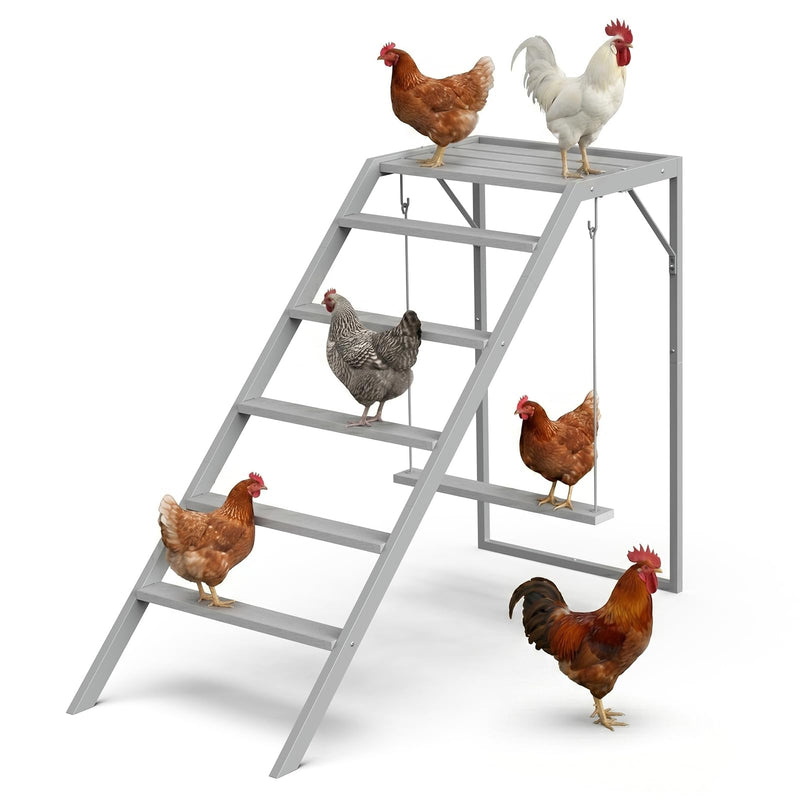 Estructura de Juego para Gallinas y Mascotas — Columpio, Escalera y Percha de Madera con Barras de Descanso para Gallinas, Conejos y Aves de Traspatio