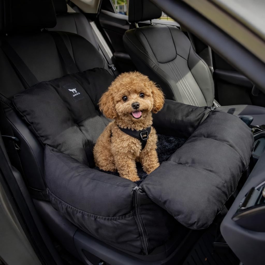 Jacko & Co — Asiento de Auto Premium para Perros Pequeños y Cachorros con Correa de Seguridad, Bolsillos de Almacenamiento y Funda Lavable a Máquina