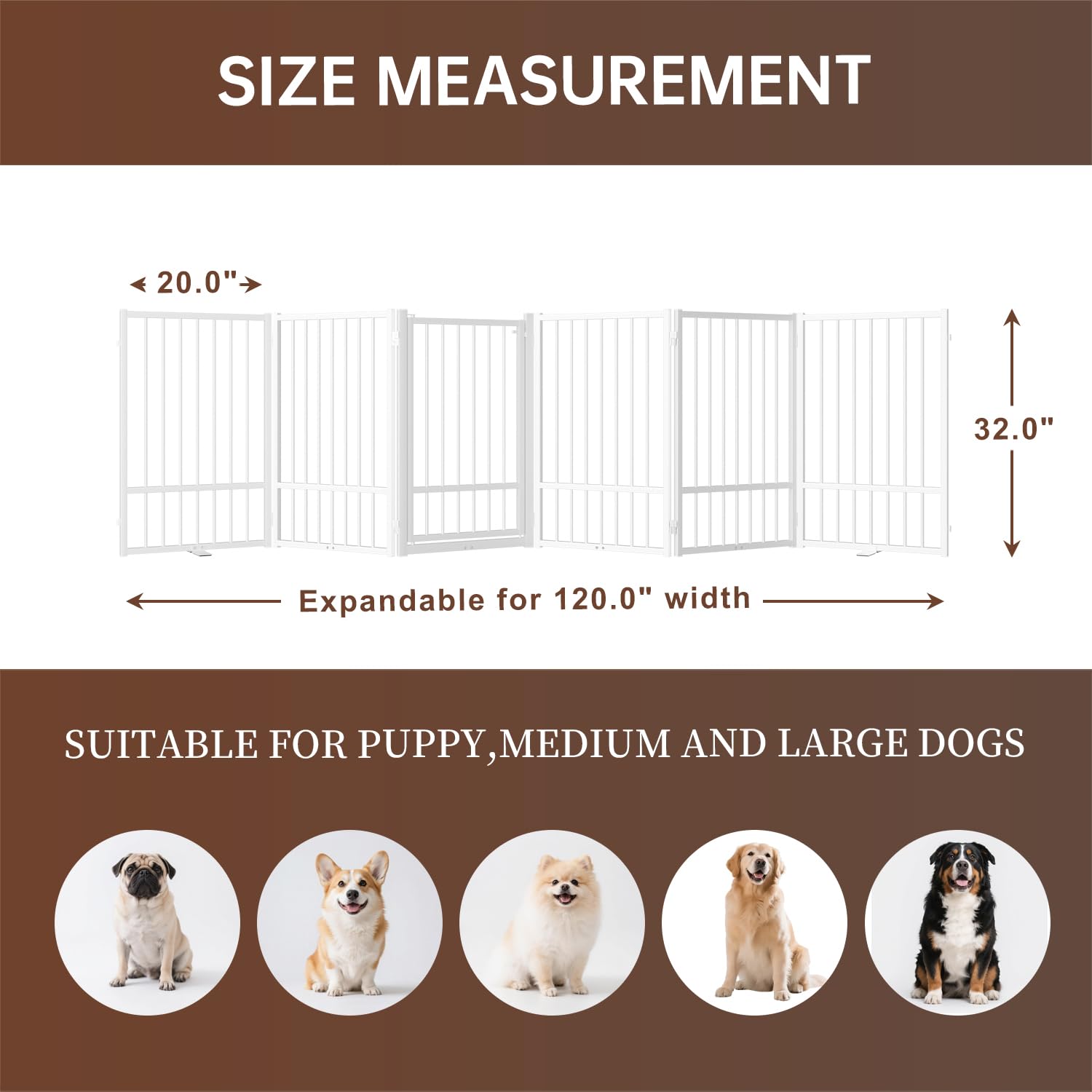 Corralito y Reja Divisoria de Metal para Perros — Puerta Abatible, Plegable y Autoportante para Interiores
